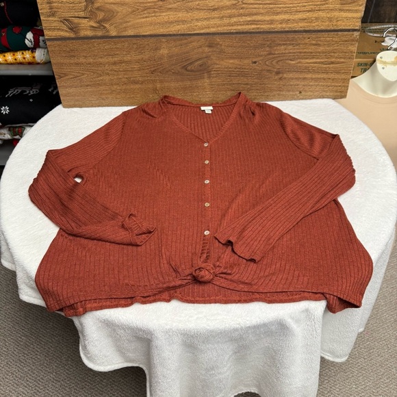 A new day XXL rust colored Ribbed Long Sleeve Button Down Shirt - Picture 2 of 7